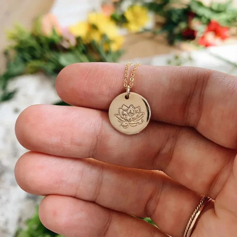 July Lotus Birth Flower Bohemian Charm Necklace - Picture 2 of 8